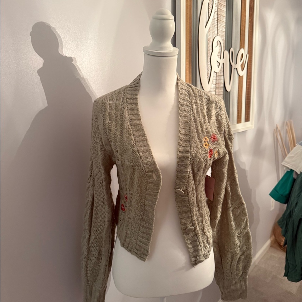 Crave Fame Floral Embroidered Cardigan - Cream